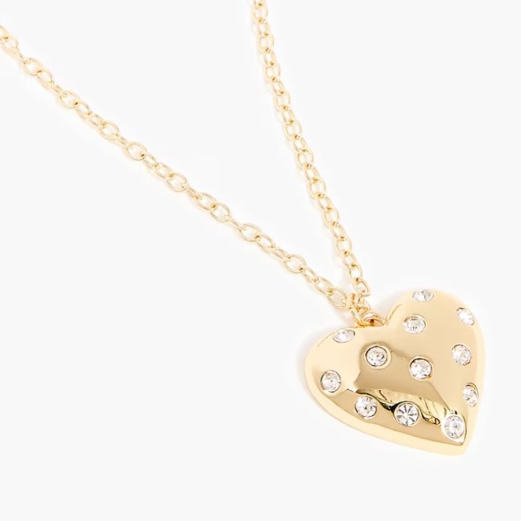 Nwt J.Crew Factory Pav Puffy Heart Pendant Necklace Valentine’s Day Pave Preppy